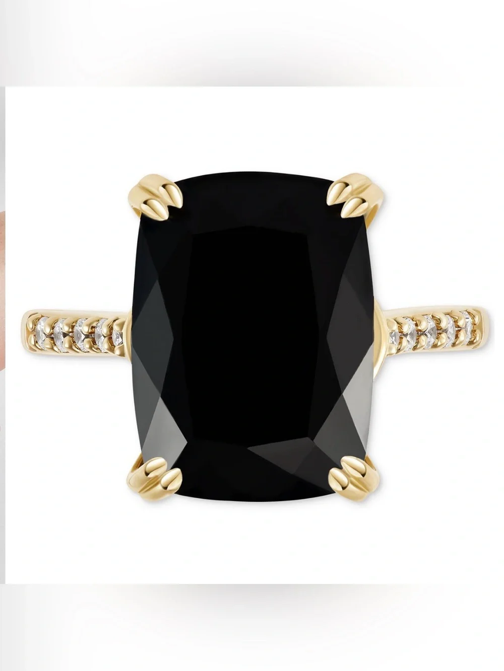 Black Onyx 7.5 CT Statement Ring 14K Gold-Plated 925 Sterling Silver CZ Size 8 💛